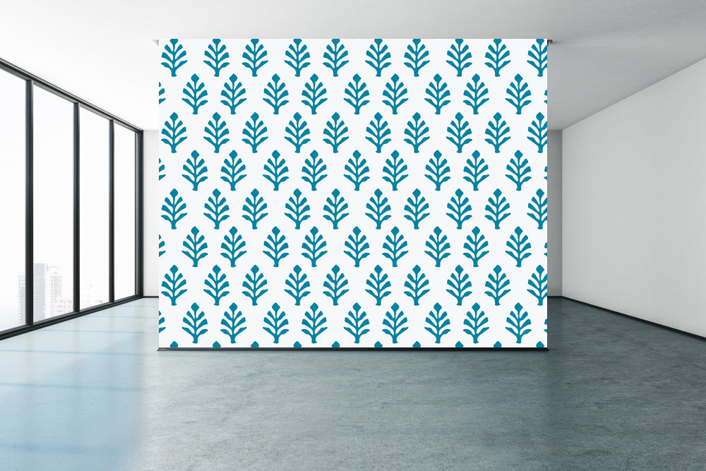 Simple Blue White Indian Pattern Wallpaper