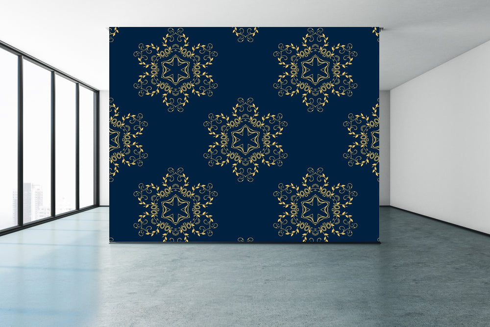 Blue Golden Indian Pattern Wallpaper