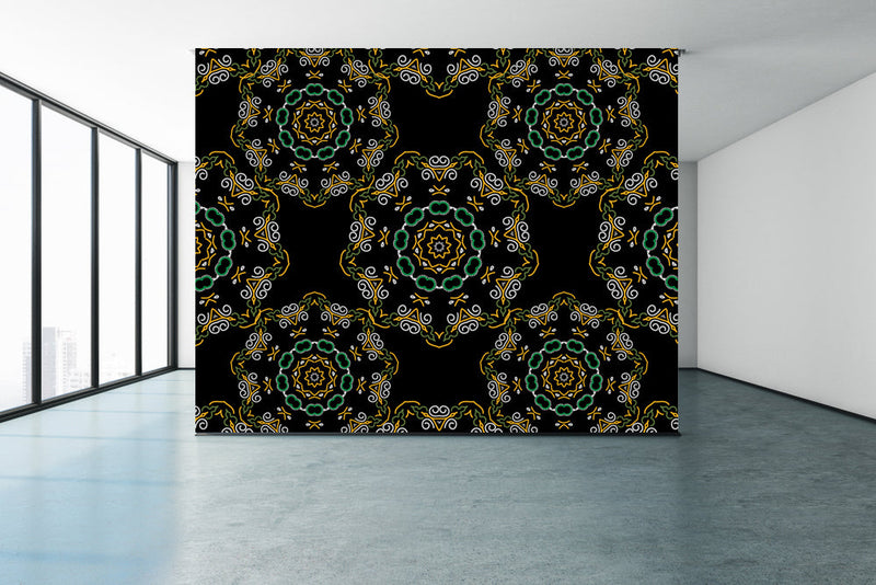 Yellow Green Background Indian Pattern Wallpaper