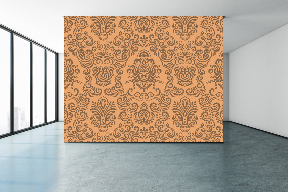 Exotic Orange Indian Pattern Wallpaper