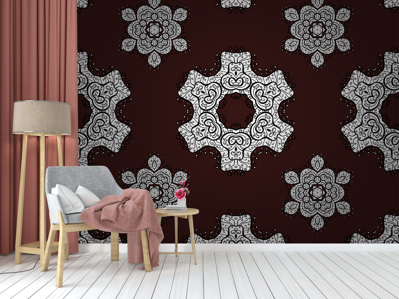 Brown White Mandala Art Wallpaper