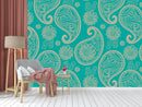 Turquoise Blue Indian Pattern Wallpaper