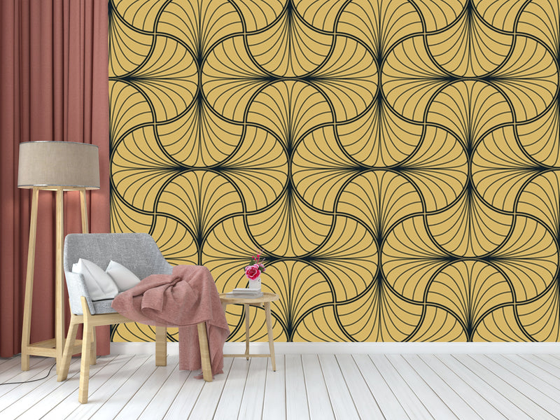 Yellow Black Illusion Pattern Wallpaper