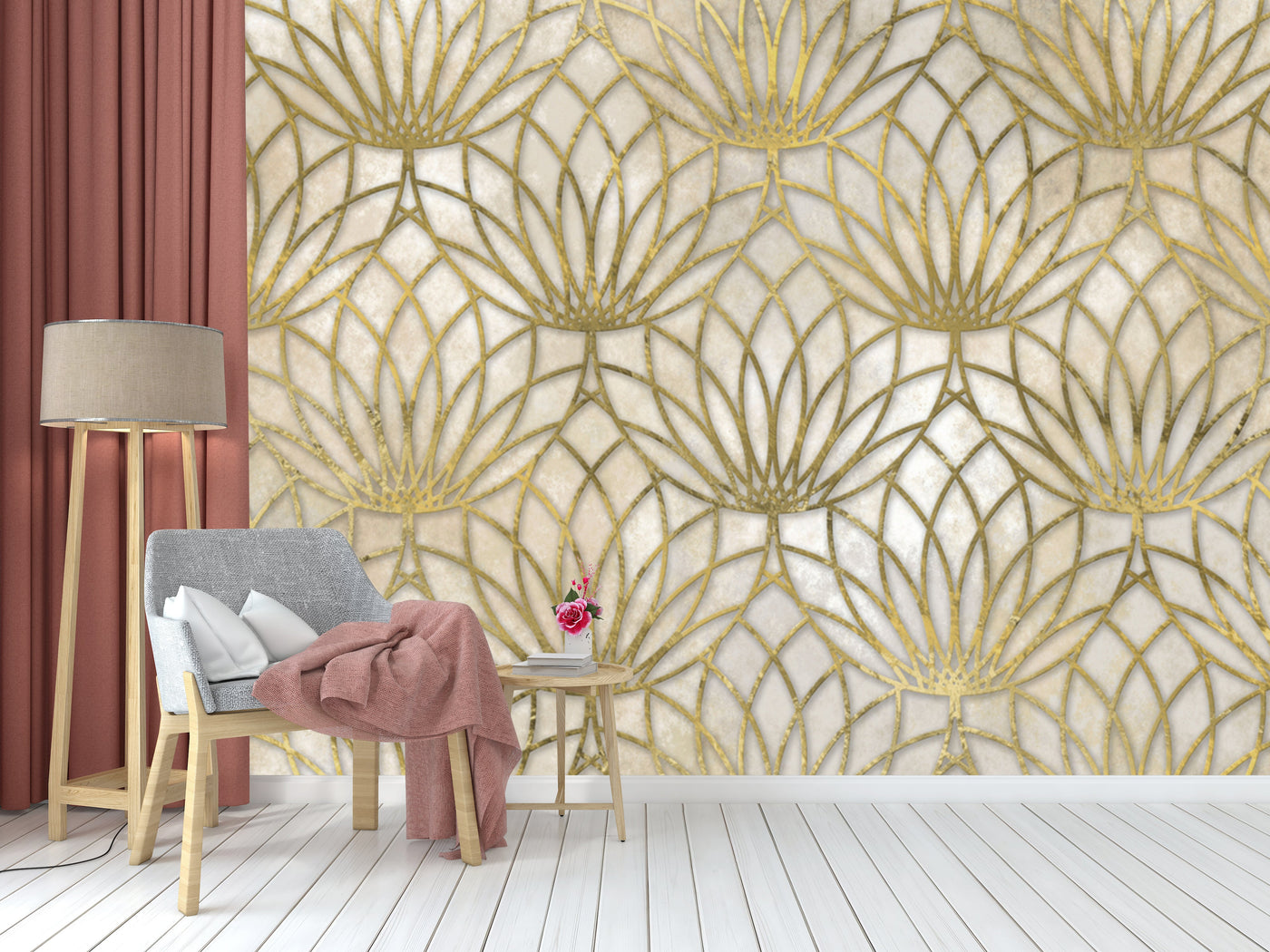 White Gold Circle Pattern Wallpaper