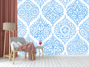 Faded Blue White Indian Pattern Wallpaper