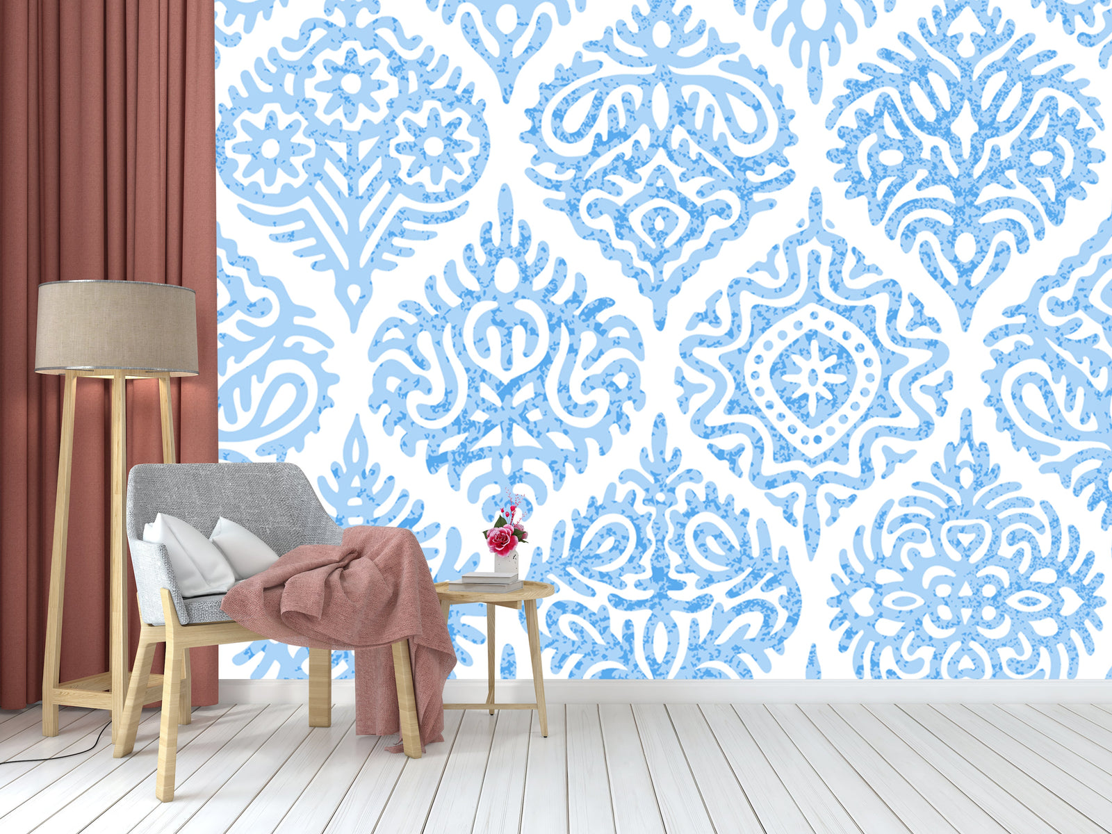Faded Blue White Indian Pattern Wallpaper – Myindianthings