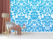 Vintage Blue Pattern White Wallpaper