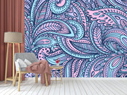 Blue Pink Ethnic Pattern Wallpaper