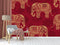 Elephant Red Pattern Wallpaper