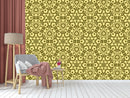 Yellow Green Floral Triangle Pattern Wallpaper