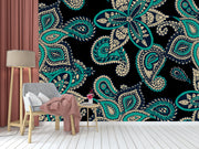 Blue Black Traditional Indian Pattern Wallpaper