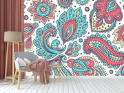 Blue Red Ethnic Pattern Wallpaper