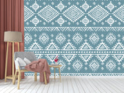 Blue White Indian Ethnic Pattern Wallpaper
