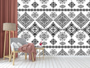 Black White Simple Indian Ethnic Pattern Wallpaper