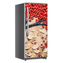 Red Beautiful Leafs Art Self Adhesive Sticker For Refrigerator