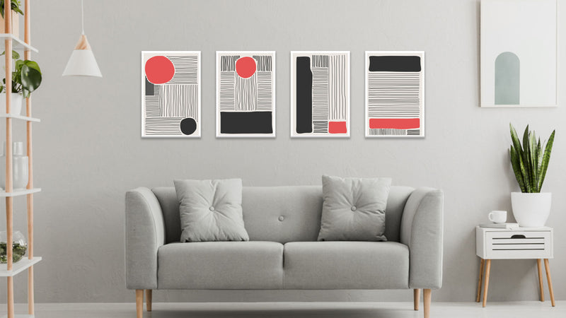 Orange And Black Lines Design Wall Art, Set Of 4