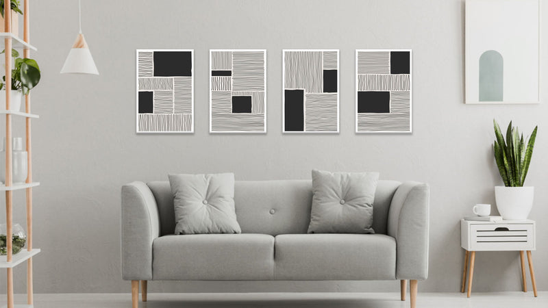 Square And Rectangle Black Lines Art, Set Of 4