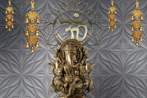 Om With Copper Ganesh Ji Pooja Room Wallpaper