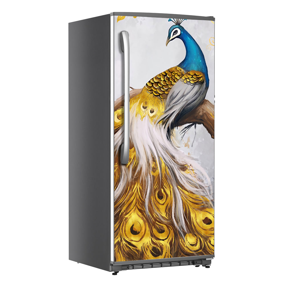 Golden peacock On Tree Art Self Adhesive Sticker For Refrigerator