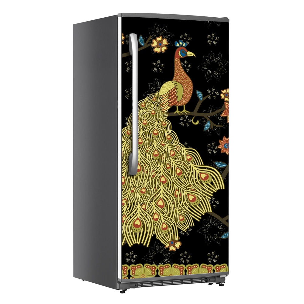 Yellow Peacock On Tree Art Self Adhesive Sticker For Refrigerator