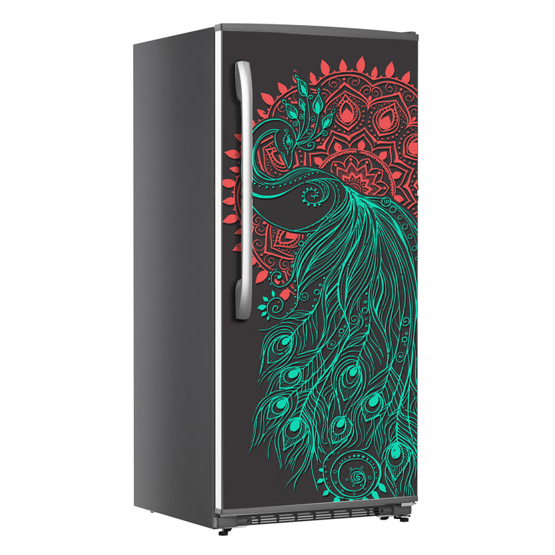 Green Red Peacock Art Self Adhesive Sticker For Refrigerator