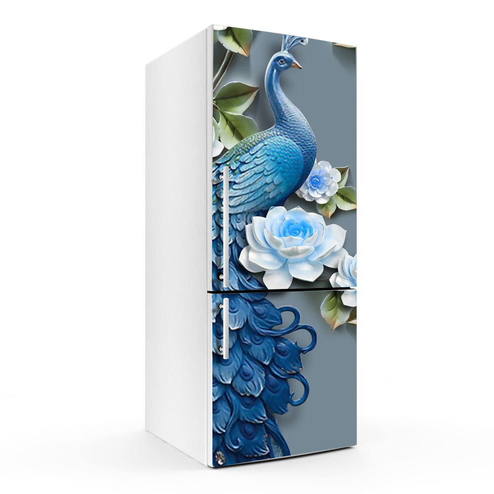 Beautiful Blue Peacock Art Self Adhesive Sticker For Refrigerator