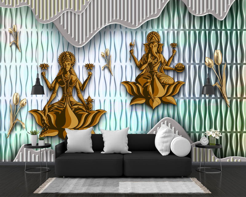 Art Lord Ganesha And Goddess Lakshmi Wallpaper