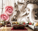 Lord Ganesha White Sculpture And Rose Wallpaper