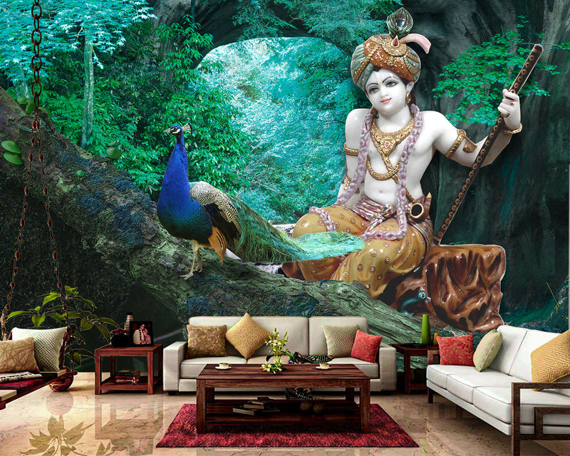Lord Krishna Peacock Wallpaper