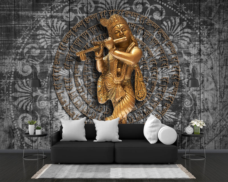 Lord Krishna Gold Statue Wallpaper