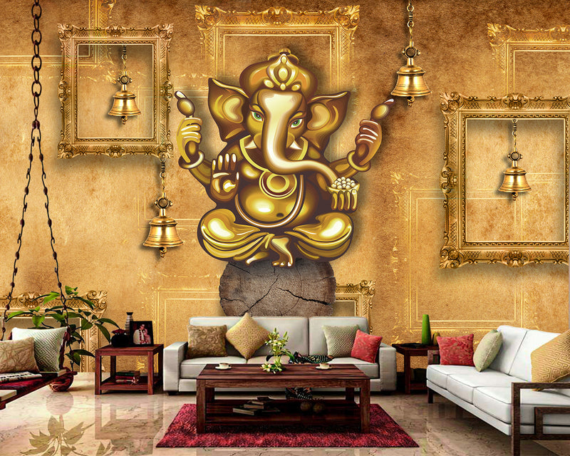 Lord Ganesha Gold Design Wallpaper – Myindianthings