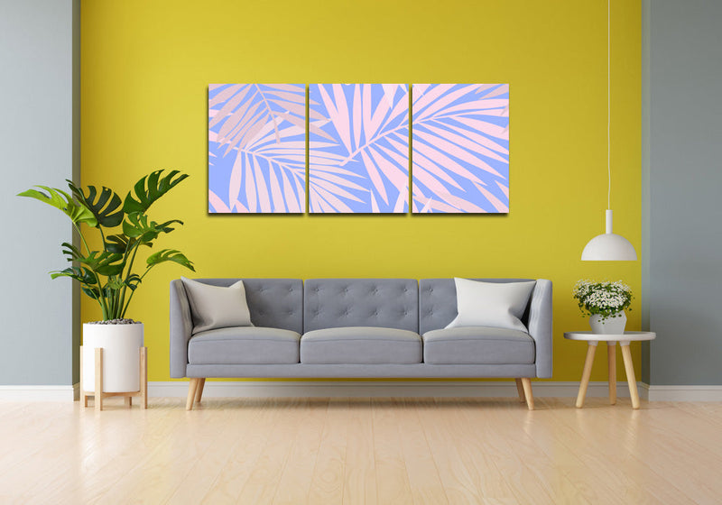 Pink And Blue Palm Leaf Wall Art, Set Of 3