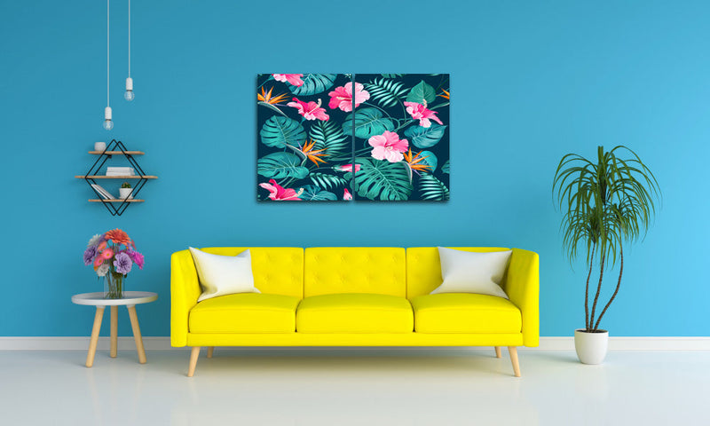 Hibiscus And Leaves Wall Art, Set Of 2