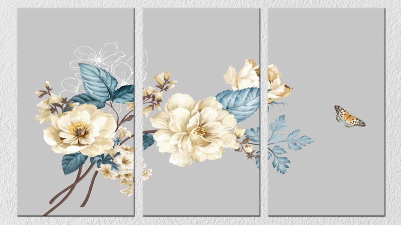 White Flower And Butterfly, Set Of 3