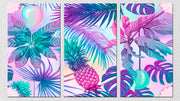 Multicolour Leaf And Pineaplle Wall Art, Set Of 3
