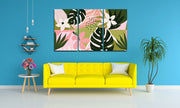 Pink And Green Leaf Wall Aart, Set Of 3