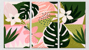 Pink And Green Leaf Wall Aart, Set Of 3