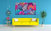 Leaves On Geometric Background, Set Of 3