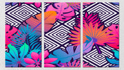 Leaves On Geometric Background, Set Of 3