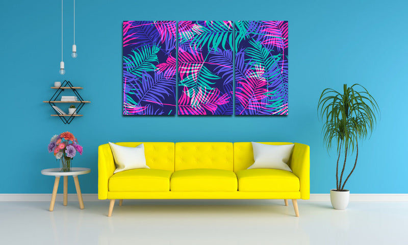 Pink, Green And Blue Palm Leaves Wall Art, Set Of 3