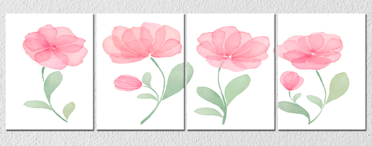 Pink flower wall Art, Set Of 4
