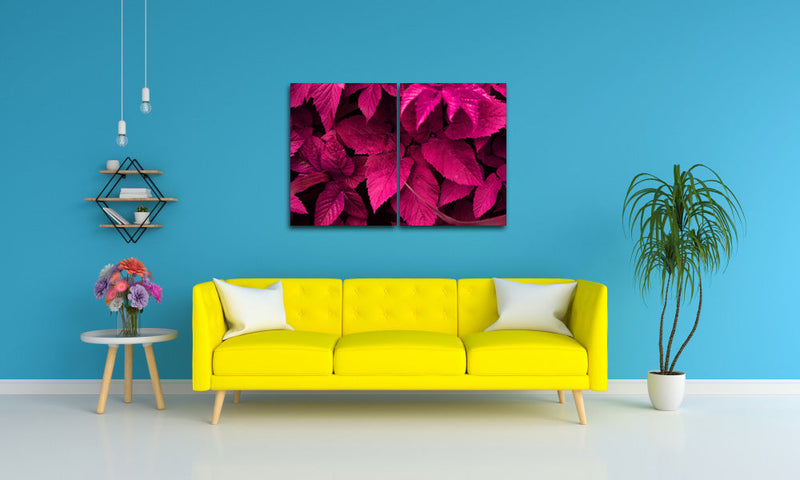 Black And Pink Leaves Wall Art, Set Of 2