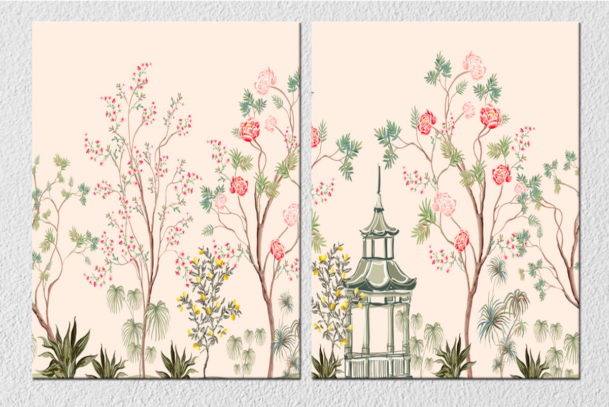Lantern And Trees Landscape Wall Art, Set Of 2