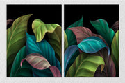 Multicolour Leaves On Black, Set Of 2