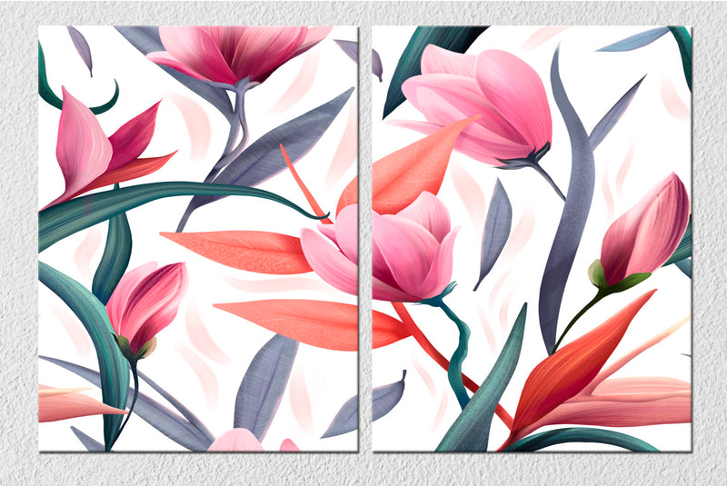 Pink Flower On White Wall Art, Set Of 2