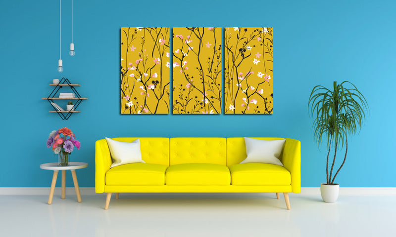 Black Branches On Mustard Wall Art, Set Of 3