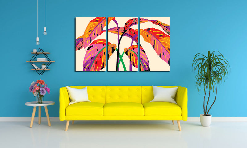 Multicolour Leaf Wall Art, Set Of 3
