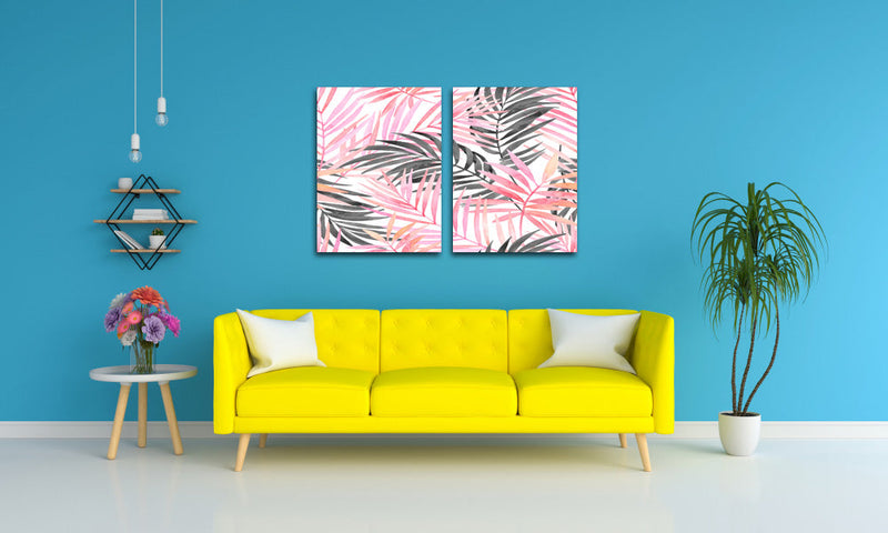 Pink And Green Palm Leaves, Set Of 2