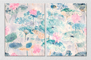 Abstract Flower Leaves Watercolour Art, Set Of 2