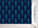Shades Of Green On Blue Pattern Wallpaper